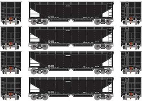 Athearn RTR 40' Offset Ballast Hopper With Data/Black (4) HO Scale Model Train Freight Car Set #7091