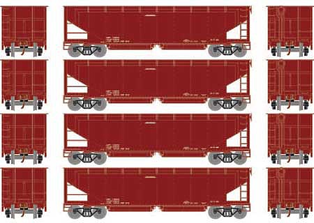 Athearn RTR 40 Offset Ballast Hopper With Data/Brown (4) HO Scale Model Train Freight Car Set #7092