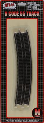 Atlas Code 55 16-1/4 Full Curve (6) N Scale Nickel Silver Model Train Track #2020