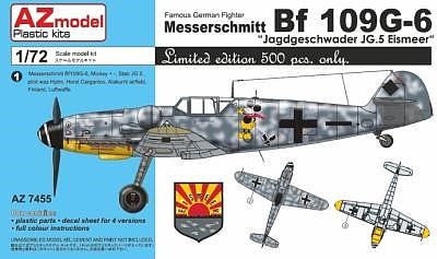 AZ Messerschmitt Bf109G6 JG5 Fighter (New Tool) Plastic Model Airplane Kit 1/72 Scale #7455