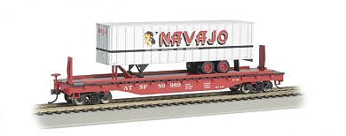 Bachmann 526 Flat w/35 Trailer Santa Fe Navajo HO Scale Model Train Freight Car #16701