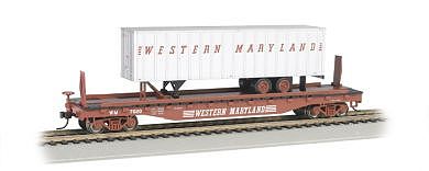 Bachmann 526 Flat w/35 Trailer Western Maryland HO Scale Model Train Freight Car #16706
