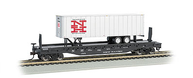 Bachmann 526 Flat Car w/35 Trailer New Haven HO Scale Model Train Freight Car #16707
