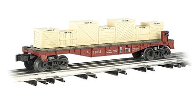 Bachmann 40 Flatcar w/Crate Load - 3-Rail Lehigh Valley #10038 O Scale Model Train Freight Car #47553