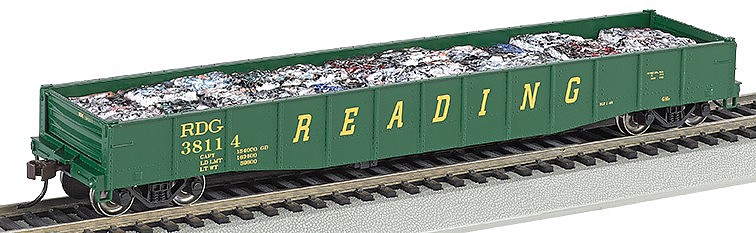 HO Scale Train Bachmann Industries Reading #38114 506 Drop End Gondola with Crushed Cars Bachmann Industries Inc Green & Yellow 71906 
