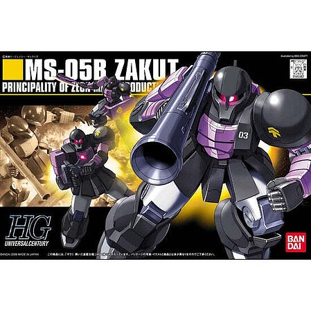 Bandai HG Gundam - MS-05B Zaku I (Black Tri-Stars) Snap Together Plastic Model Figure Kit #145382