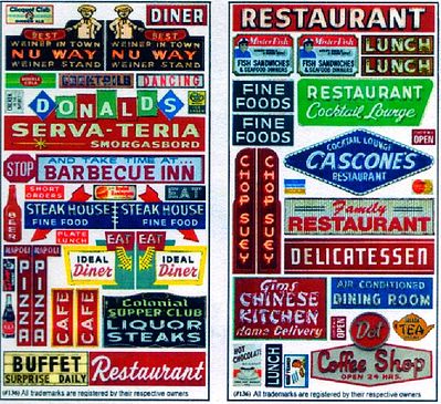 Blair-Line-Signs Restaurant & Cafe Storefront Signs (2) HO Scale Model Railroad Billboard Sign #136