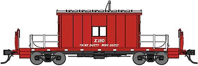 Bluford Steel Transfer Caboose w/Short Roof - Ready to Run Great Northern X180 (red, silver, Think Safety Work Safely Slogan) - N-Scale