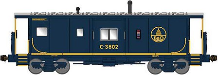 Bluford International Car Bay Window Caboose Phase 4 - Ready to Run Baltimore & Ohio C-3802 (blue, yellow, silver, Capitol Dome Logo) - N-Scale