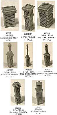 Bar-Mills Tall Smokestack 3pk HO Scale Model Railroad Building Accessory #2036