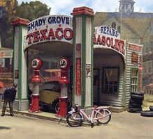Gas Station at Shady Grove - Laser-Cut Wood Kit O Scale Model Railroad Building #554