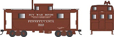 Bowser PRR Class N5 Steel Cabin Car (Caboose) - Ready to Run Pennsylvania Railroad #5015 (Early Scheme, Tuscan, REA & Buy War Bonds) - N-Scale