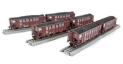 Broadway H2A 3-Bay Hopper w/Load 6-Pack Wabash Set A N Scale Model Train Freight Car #3132