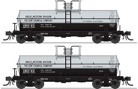 Broadway 6,000 gallon Tank Car Dow 2 pack aluminum & black HO Scale Model Train Freight Car #6461