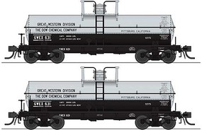 Broadway 6,000 gallon Tank Car Dow 2 pack aluminum & black HO Scale Model Train Freight Car #6461