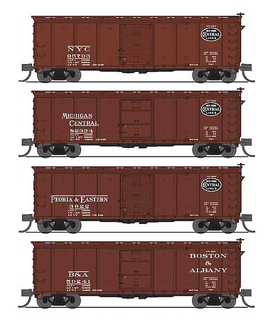 Broadway 40 Steel Boxcar 4 pack A Variety Set NYC.MC,P&E,B&A N Scale Model Train Freight Car #7270