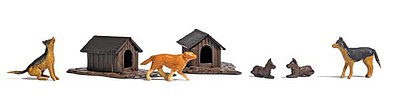 Busch 5 Dogs and 2 Doghouses HO Scale Model Railroad Figure #1197