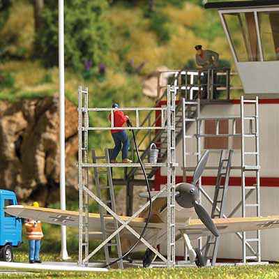 Busch Aluminum Scaffolding Kit with leaning ladders HO Scale Model Railroad Building Accessory #1373