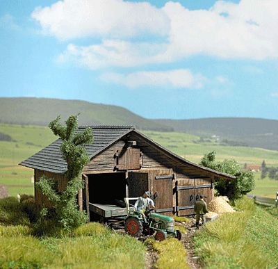 Busch Wooden Barn - Laser-Cut Wood Kit HO Scale Model Railroad Building #1508