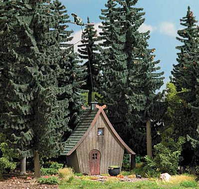 Busch Witchs Cottage with Flying Witch Laser-Cut Wood Kit - 2-1/2 x 2 x 2-11/16  6.4 x 5.2 x 6.8cm