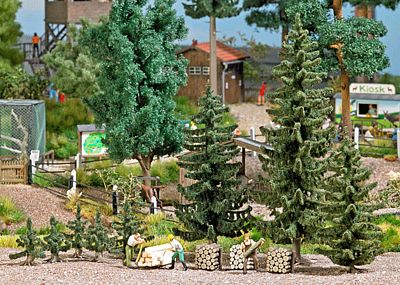 Busch Spruce Tree Forest Set - 8 Trees, Wood Pile & Timbers HO Scale Model Railroad Tree #6395