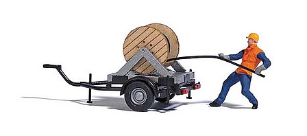 Busch Cable Reel on Trailer with Figure Miniature Scene