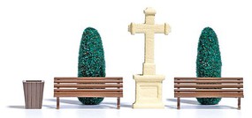 Busch Park Benches/Bushes/Cross N-Scale