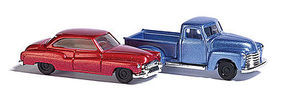 Busch Chevy Pick-up and Buick Sedan metallics (2) N Scale Model Railroad Vehicle #8349