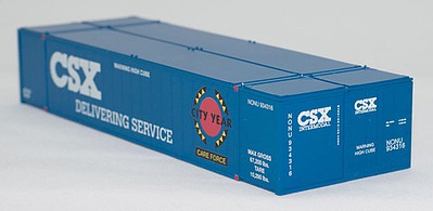Con-Cor 53 Smooth-Side Container 2-Pack - Assembled CSX Set #2 (Careforce Scheme, blue, white, red, black, yellow) - N-Scale