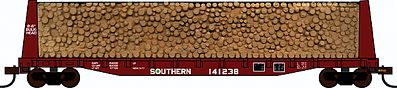 Con-Cor Pulpwood Flatcar with Load Southern Railway HO Scale Model Freight Car #92060