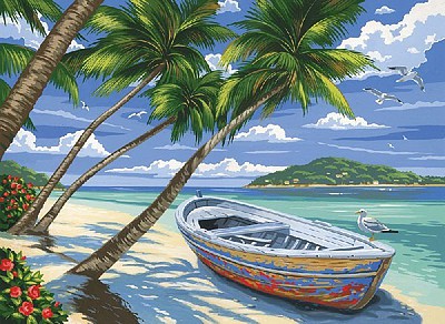 Colart Tropical Beach (Row Boat on Beach) Acrylic Paint by Number 11.5x15.5 (Replaces #85499)