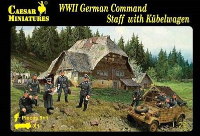 Caesar WWII German Command Staff (9) with Kubelwagen Plastic Model Military Figure 1/72 Scale #95