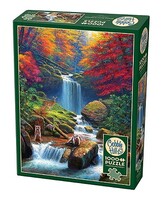 Cobble-Hill Mystic Falls in Autumn (Waterfalls/Raccoons/Deer w/Baby) Puzzle (1000pc)