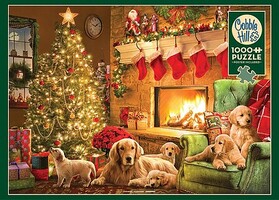 Cobble-Hill Cozy Fireplace (Christmas Living Room Scene/Dogs) Puzzle (1000pc)