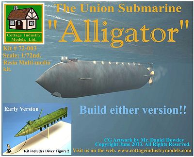 Cottage Alligator The Union Submarine Plastic Model Submarine Kit 1/72 Scale #72003