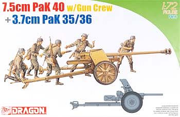 DML 7.5cm PaK 40 w/Gun Crew + 3.7cm PaK 35/36 Plastic Model Military Diorama 1/72 Scale #7374