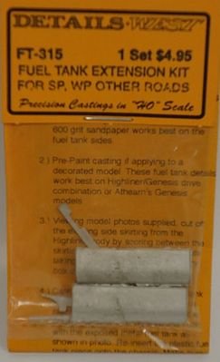 Details-West Fuel Tank Extension Kit for SP, WP HO Scale Miscellaneous Train Part #315