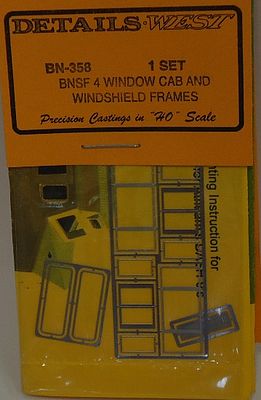 Details-West BNSF 4 Window Cab & Windshield Frames (1 Set) HO Scale Miscellaneous Train Part #358