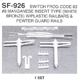 Details-West HO Switch Frog Code 83 Manganese #8 (White Bronze) Set