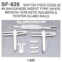 Details-West HO Switch Frog Code 83 Manganese #8 (White Bronze) Set