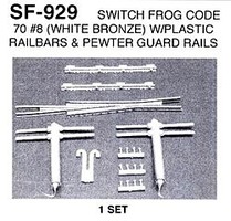 Details-West HO Switch Frog Code 70 #8 w/Guard Rails (White Bronze) Set