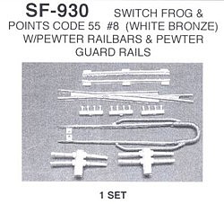 Details-West HO Switch Frog Code 55 #8 w/Points & Guard Rails (White Bronze) Set