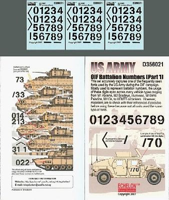 Echelon US OIF Battalion Numbers Pt1 Plastic Model Tank Decal 1/35 Scale #356021