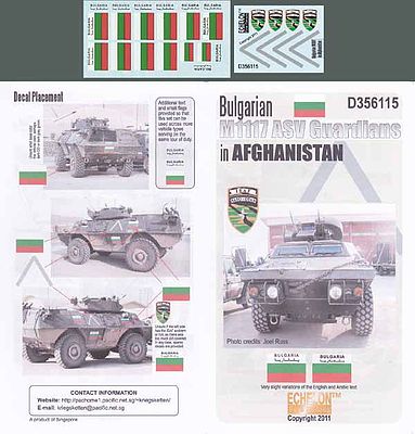 Echelon Bulgarian M1117 ASV Guardians Afghanistan Plastic Model Military Decal 1/35 Scale #356115