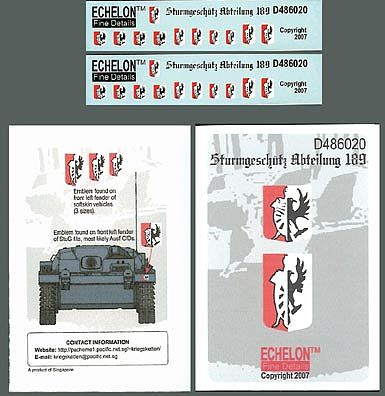 Echelon Sturmgeschutz Abteilung 189 Plastic Model Tank Decal 1/48 Scale #486020
