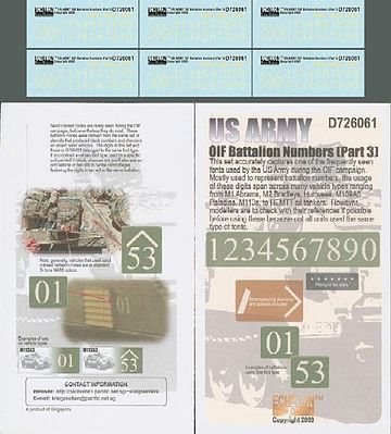 Echelon US OIF Battalion Numbers Pt3 Plastic Model Military Decal 1/72 Scale #726061