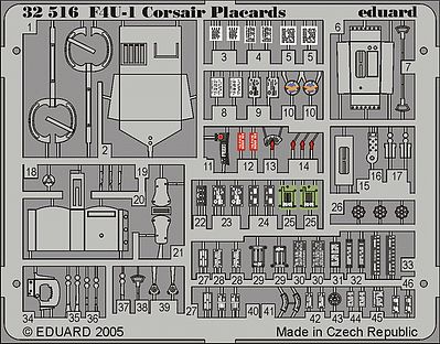 Eduard-Models F4U1 Corsair Placards TSM (Painted) Plastic Model Aircraft Accessory 1/32 Scale #32516