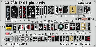 Eduard-Models P61 Placards Plastic Model Aircraft Accessory 1/32 Scale #32760
