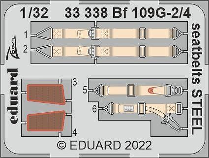 Eduard-Models Bf109G2/4 Seatbelts for RVL (Painted) Plastic Model Aircraft Accessory 1/32 Scale #33338