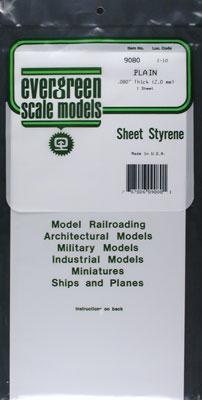 Evergreen Plastic Styrene Plain Sheet (.080 x 6 x 12) (1) Model Railroad Scratch Building Supply #9080